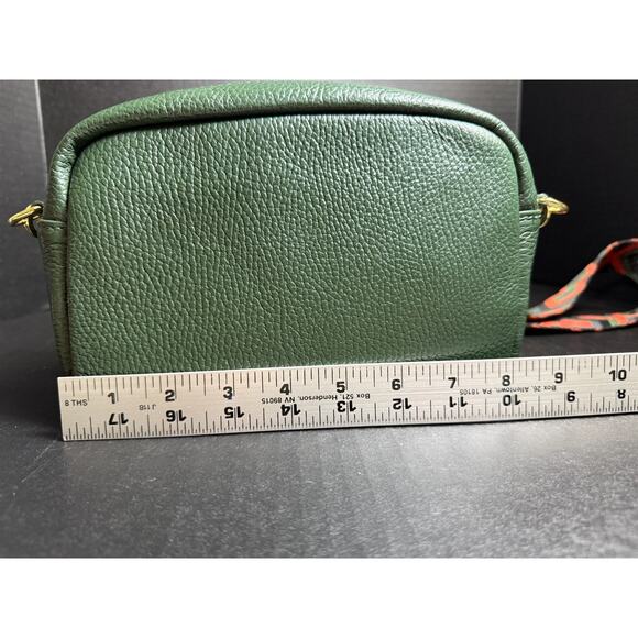 Borse In Pelle Italian Dark Green Pebbled Leather Crossbody Bag w/Guitar Strap - Picture 12 of 12
